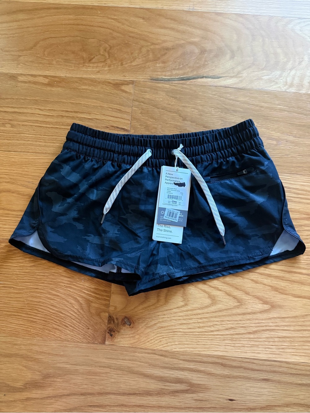 Vuori Black Camo Athletic Shorts with White Drawstring